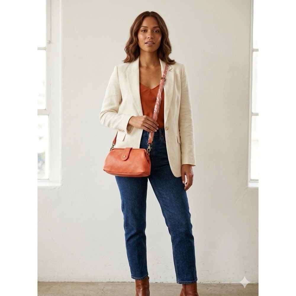 Grace's Bags Orange Crossbody Bag Button Closure Adjustable Strap Women Medium